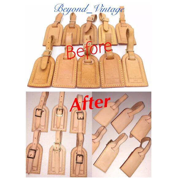 Louis Vuitton Name Tag Small Beige Restored Vintage Tags AUTHENTIC! - Picture 2 of 8